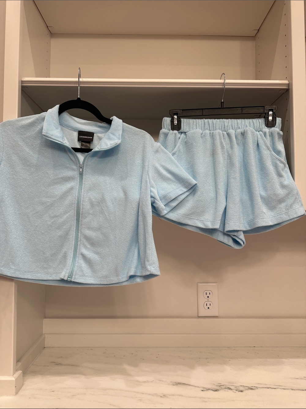 Cover small Light Blue Zip-Up short  Set.  Like new
